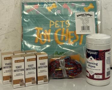 Pet Goods Including Dog Leash, (6) Bottles Of Dog Yeast Infection Treatment, Grooming Wipes & More