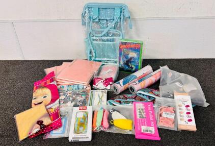 Clear and Teal Backpack, Travel Makeup Bags, Pinck Sketch Pads, Goosebumps VHS, Foil Balloons, Nail Art, and More