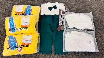 (3) Pikachu Onesie (6/7 Yrs) and (3) Toddler Boys Gentlemen Tuxedo Wardrobe (Green/White) 6/12 and 12/18 Months