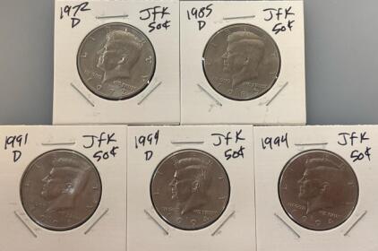 (5) 1972-1994 John F. Kennedy 50 Cent Coins
