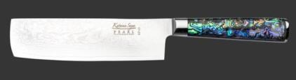 Katana Pearl 18cm Nakiri Knife&mdash; Premium Japanese Damascus Steel Blade & Abalone Pearl Resin Handle