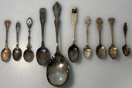 Collection Of Vintage Silver-Plated Serving Spoons W/ Vintage Souvenir From Victoria, British Columbia Spoons