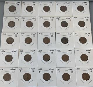(25) Wheat Pennies 1940-1958