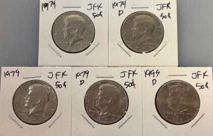 (5) 1975-1995 John F. Kennedy 50 Cent Coins