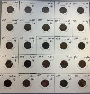 (25) Indian Head One Cent Pennies 1898-1907