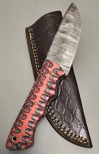 Damascus Steel Custom Hunting Knife W/ Leather Sheath