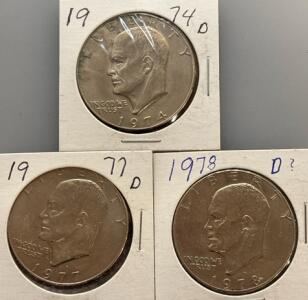 (3) Eisenhower Dollar Coins 1974D-1978D