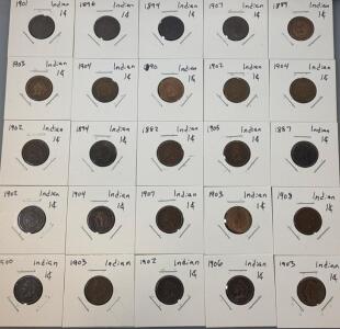 (25) Indian Head One Cent Pennies 1887-1907