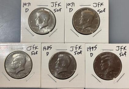 (5) 1971-1995 John F. Kennedy 50 Cent Coins