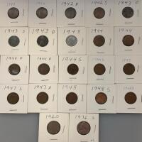 (20) 1942-1948D One Cent Wheat Pennies W/ (1) 1920 Buffalo Nickel And (1) 1976-S Jefferson Nickel