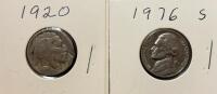 (20) 1942-1948D One Cent Wheat Pennies W/ (1) 1920 Buffalo Nickel And (1) 1976-S Jefferson Nickel - 4