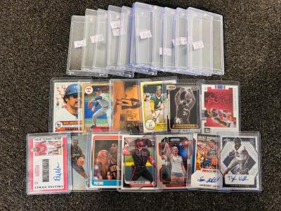 Magnetic Card Holders and (13) Collectible Sports Cards Including: Nolan Ryan, Reggie Jackson, Shaquille O'Neal Rickey Henderson, Sam Mitchell, D'Andre Walker, and Many More