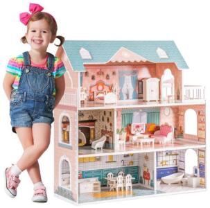 Wooden Doll House For Kids W/ Furniture Accessories
