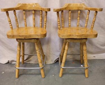 [2] Swivel Wood Bar Stool With a Captain's Chair Design and a Stainless Steel Footrest. 25"x19"x17" Back Stool Height 36"