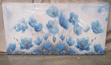 Piy Painting Of Blooming Blue Flowers Plants Wall Art Decor Artwork Canvas Print. New In Package 57"x29"
