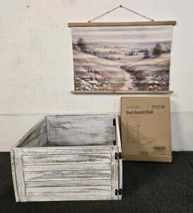Wooden Garden Box, Roll-Up Wall Art 19"x29", Bed Assist Rail