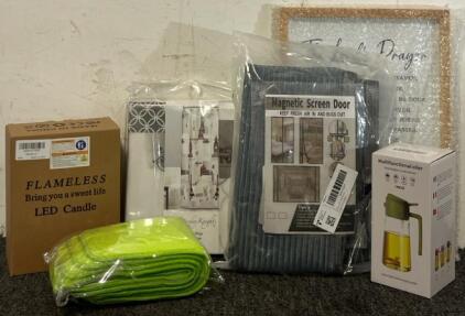 Home Goods Including Magnetic Screen Door (30&rdquo;x80&rdquo;), Shower Curtain, LED Candles, Swiffer Power Mop Cloths & More