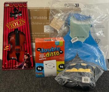 Children&rsquo;s Toys Including Wobble Balance Board, Play Violin, Adjustable Mermaid Fin, Batman Hoodie (M) & Card Game