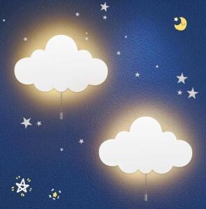 2 Pack Cloud Light - Battery-Powered Wall Lamp for Nursery, Kids Bedroom & Baby Room, 3000K Warm Night Light with Pull-String Switch, Cordless 3.7V, Lightweight 13x8in (No Charging Needed)