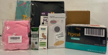 Pet Goods Including Dog Car Seat For Small Dogs, (2) XL Small Dog Sweatshirts, Spray Water Brush, Pet Feeding Mat & More
