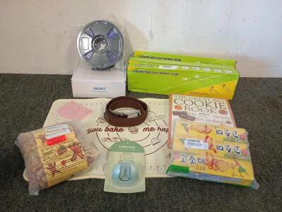 (3) PLA Filament 1.75mm 3D Printer Filament, (3) Liquefied Gas Spray Gun, The Great Big Cookie Book, (3) Silicone Baking Mat, 33" Brown Braided Nylon Belt, And More!!!