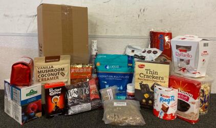 Liquid IV Electrolyte Drink Mix, (60) Plastic Cups, Chocolates, Teas, Crackers, Creamers, Popcorn And More