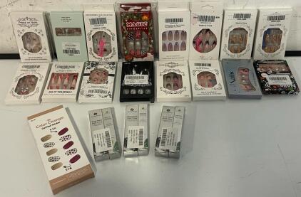 (17) Sets Of Press On Nails & (6) Bottles Of Nail Glue