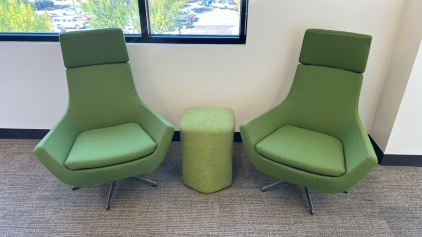 (2)Green Swival Chairs (1)Green Foot Rest/Stool