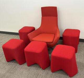 (1)Red Chair (5)Red Foot Rest/Stool