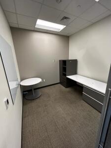 (1)7ftx32in Desk (1)63inx30in Filing Cubby Cabinet (1)3ft Round Table (1)48inx48in White Board