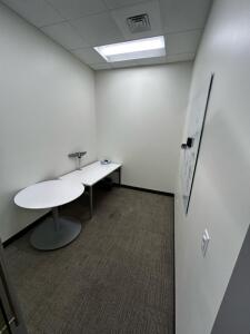 (1)5ftx30in Desk With Monitor Stand(1)3ft Round Table (1)48inx48in White Board