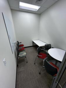 (1)5ftx30in Desk (1)3ft Round Table (1)48inx48in White Board (6)Chairs