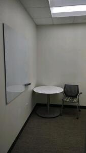 (1)5ftx30in Desk (1)3ft Round Table (1)48inx48in White Board (1)Chairs