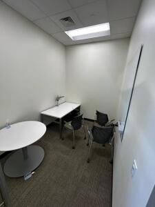 (1)5ftx30in Desk (1)3ft Round Table (1)4ftx4ft White Board (3)Chairs