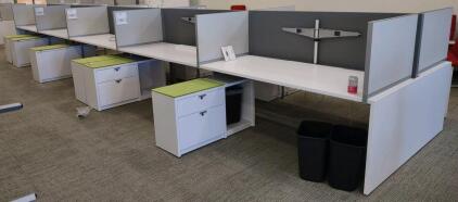 30'x 5&frac12;'x 4'1" 10-Desk Cubical w/ (13) Filing Desk Organizers & (10) Computer Monitor Stands