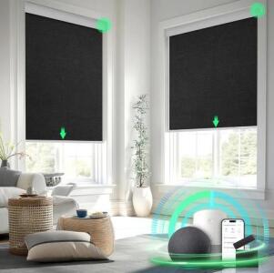 Motorized Blinds with Remote Control, Blackout Roller Shades, Custom Smart Blinds with Valance, Cordless Electric Window Blinds & Automatic Shades (Black,35" Wx72 H) New in Box