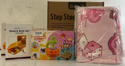 Kids Step Stool, Toy Set, Blankets & Snack Boxes