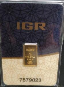 IGR Gold Bar 1g, 999.9 Fineness, Serial No. 7579023