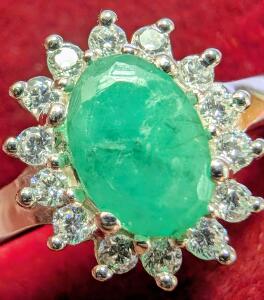 SILVER & EMERALD RING Size: 7