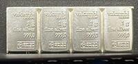 (4) Valcambi Suisse Silver Bullion Bars, 1g Each, 999.0 Purity, Fine Silver