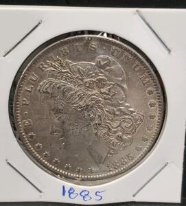1885 Morgan Silver Dollar Coin, United States, 1.5-inch Diameter