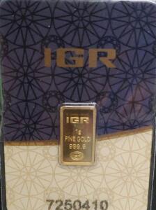 IGR 1g Gold Bar, 999.9 Fineness, Serial 7250410