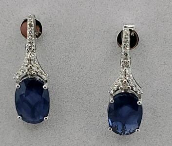 14K White Gold Sapphire & Diamond Earrings, 5.47 Carats, IAS Certified
