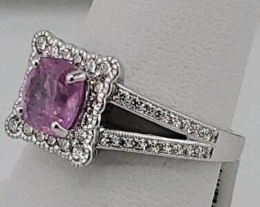 Pink Sapphire & Diamond Ring, 1.59 ct Sapphire, 0.45 ct Diamonds, Platinum