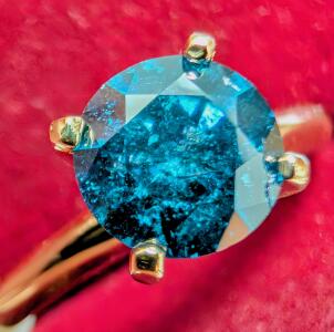 10K Natural Enhance Blue Diamond Ring, Size: 6.5