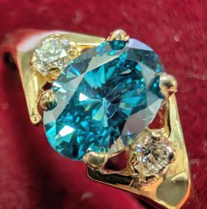 10K Lab Blue Diamond Ring, Size: 6.5