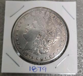 1879 Morgan Silver Dollar Coin, Philadelphia, 90% Silver