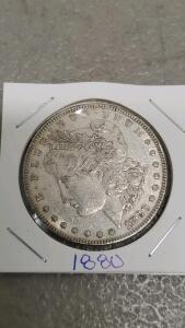 1880 Morgan Dollar, United States Mint, 90% Silver, No Mint Mark Visible