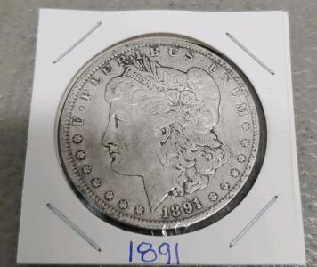 1891 Morgan Silver Dollar, U.S. Coin, Lady Liberty Obverse, Silver Composition