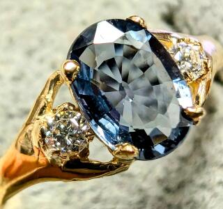 10K Sapphire & Diamond Ring, Size 6.5